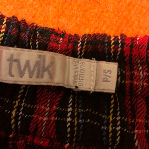 Red check tartan high rise lace-up waist granpa pants NWT - Picture 7 of 8